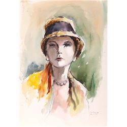 Eve Nethercott, Woman in Yellow, Watercolor Painting
