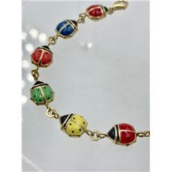 14K YELLOW GOLD ENAMEL LADY BUG BRACELET