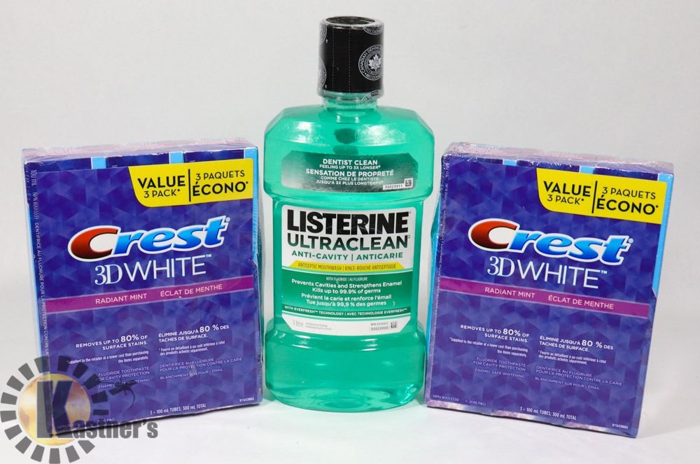 Bag Of Crest 3d White Toothpaste And Bottle Of