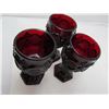 Image 2 : LOT OF UNIQUE TABLEWARE ( WINE RED) *3 GOBLETS, 1 SMALL DECANTER, 2 CANDLE HOLDERS, 1 VASE*
