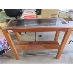 SOFA TABLE (VINTAGE) *GLASS TOP* (38" LONG X 31.5" TALL X 14.5" WIDE)