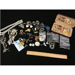 LOT OF ASSORTED ESTATE COSTUME JEWELERY (WITH BOX)