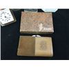 Image 2 : LOT OF VINTAGE POWDER BOXES, TILLEY LEATHER CLUTCH PURSE AND ALARM CLOCK