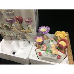 BUNNY BOUQUET CANDLE HOLDERS AND BASKET SET (WITH BOX)