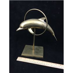 LARGE BRASS DOLPHIN FIGURINE