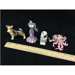 LOT OF TRINKET BOX FIGURINES (OCTOPUS, GIRL, DOGS)