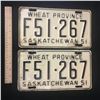 Image 1 : MATCHING PAIR OF SASKATCHEWAN FARM LICENCE PLATES (1951)