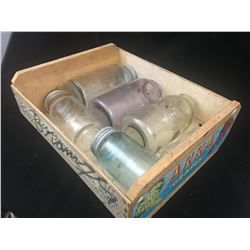 FRUIT CRATE WITH ANTIQUE SEALER JARS (VINTAGE)