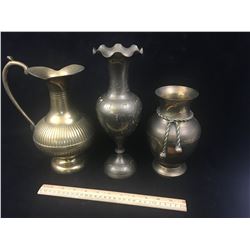 LOT OF 3 BRASS VASES (VINTAGE)