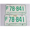 Image 1 : LICENCE PLATES (SASK) *1966* (MATCHING PAIR-EXCELLENT CONDITION)