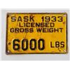 Image 1 : LICENCE PLATE (1933) *6 TON)