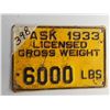 Image 2 : LICENCE PLATE (1933) *6 TON)