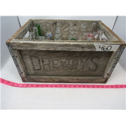 WOODEN CRATE OF ASSORTED GLASS BOTTLES (24) *OLD COLONY, DOUBLE COLA, NESBIT, ETC…*