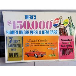 PEPSI TEAM CARDBOARD GIVE AWAY SIGN (1963) *CANADIAN*