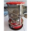 Image 1 : KEROSENE HEATER (RED PORCELAIN AND CHROME) *18" TALL* (LOOKS USEABLE BUT MISSING CAP FOR FUEL TANK?)