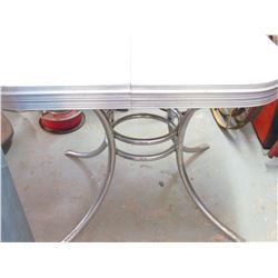 GREY CHROME TABLE (HIDDEN LEAF-ROUND PEDISTAL) *41" X 30"*