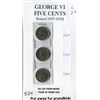 Image 1 : LOT OF 3 FIVE CENT COINS (CANADA) *1938, 39, 40* (GEORGE VI)