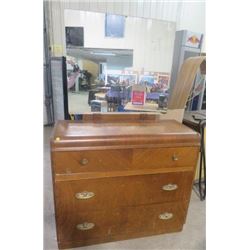 3 DRAWER DRESSER WITH MIRROR (BAKOLITE HANDLES-2 BROKEN) *NICE SHAPE* (33" HIGH, 40" LONG, 17" DEEP)