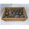 Image 1 : LOT OF 14 INSULATORS IN WOODEN BOX (BLUE AND CLEAR)