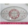 Image 2 : LOT OF 16 PIECES OF MISC GLASSWARE (6 X FROSTED SAUCERS, 6 X ETCHED SAUCERS, VASE, CANDY DISH, ETC)