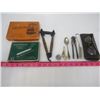 Image 1 : LOT OF MIXED ITEMS (CIGARETTE TIN, BRASS STENCILS, GLASSES, NUT CRACKER, ETC…)