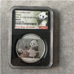 China Panda 1 Ounce Silver Bullion Round Graded First Strike  9999 Pure Silver Graded