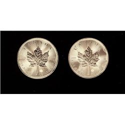 Two Canadian Maple Leaf 5 Dollar INCISED 2 Ounces Silver Bullion Coins