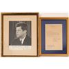 Image 1 : Photo / Signed JFK & Letter of Authenticity /2  Items.   (105414)