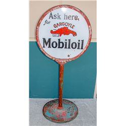 Mobiloil Gargoyle Porcelain Double-Sided Lollipop Sign w/ Base    (108057)