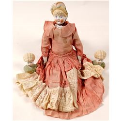 Vintage Doll Heads and Doll in Dress   (58854)