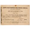 Image 1 : Quartz Rock Mariposa Gold Mining Company Stock Certificate   (107288)