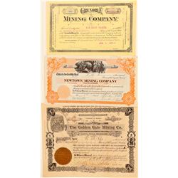 3 CA Mining Stock certs.   (100414)