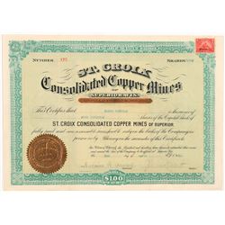 St. Croix Cons. Copper Mines of Superior Stock Certificate   (104251)