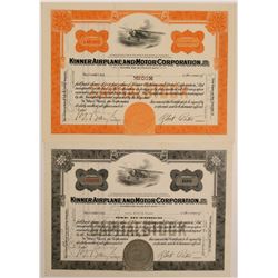 Kinner Airplane & Motor Corporation Stock Certificates   (107364)