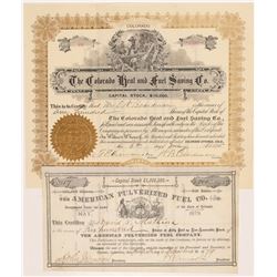 Two Colorado Fuel Company Stock Certificates   (104426)