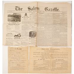 1873 Concert Program & 1875 Salem Newspaper   (77561)