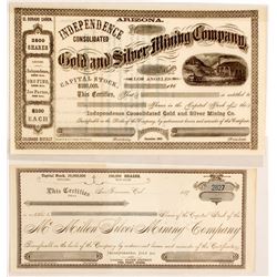 Two Unissued Early Arizona Stock Certificates   (88016)