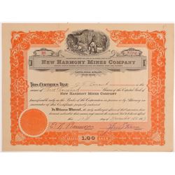 New Harmony Mines Company Stock Certificate   (107122)