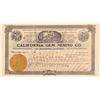 Image 1 : California Gem Mining Company Stock Certificate   (107218)