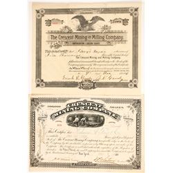 Two Crescent Mining Company Stocks (with J. P. Whitney Signature)   (86730)