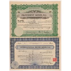 Two No. 1 Issued Nevada Mining Stock Certificates   (104424)