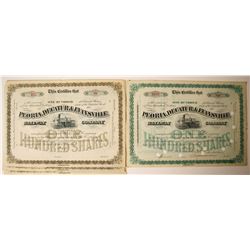 Peoria, Decatur & Evansville Railway Company Stock Certificates   (78941)