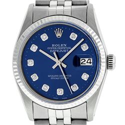 Rolex Men's Stainless Steel 36MM Blue Diamond Datejust Wristwatch