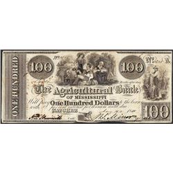 1840 $100 Agricultural Bank of Mississippi Natchez Obsolete Note