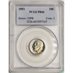 1951 Proof Roosevelt Dime Coin PCGS PR66