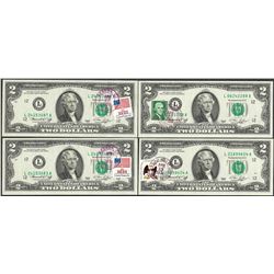 Lot of (4) 1976 $2 Federal Reserve Notes First Day Issue with Stamps