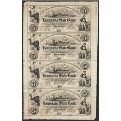 Uncut Sheet 1800's $5 Louisiana State Bank Obsolete Notes