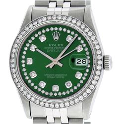 Rolex Men's Stainless Steel Green String Diamond 36MM Datejust Wristwatch