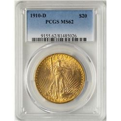 1910-D $20 St. Gaudens Double Eagle Gold Coin PCGS MS62