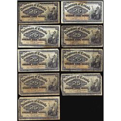 Lot of (9) 1900 Dominion of Canada Twenty-Five Cent Notes